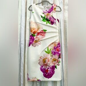 Calvin Klein White and Pink Floral Midi Dress